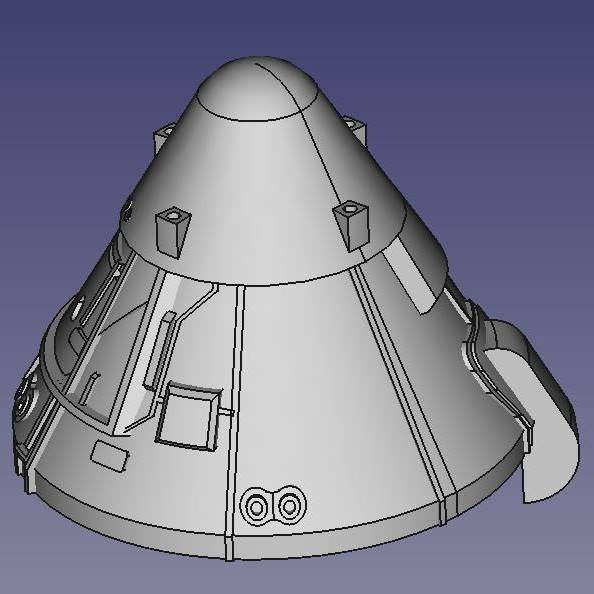 Image of the Boost Protective Cover (BCP) of an Apollo Block II Command Module. This covers the Command Module while sitting on the pad to protect it from the early stages of flight.